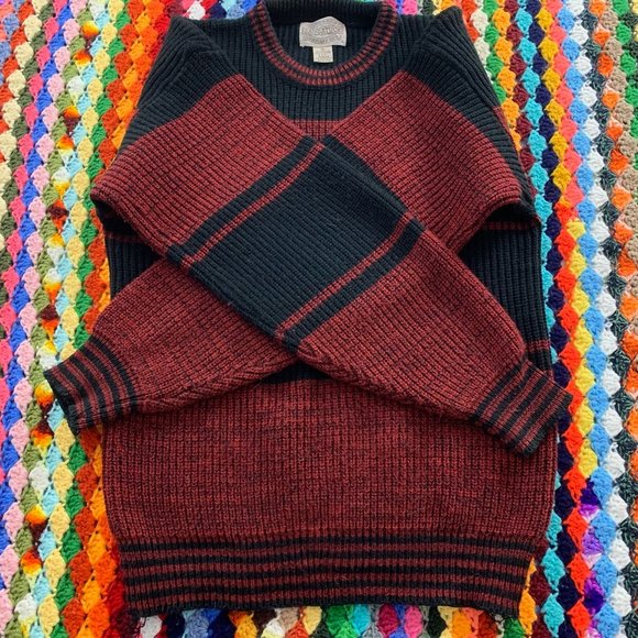 Vintage 90s Saugatuck Oversized Striped Knit Menswear Banded Grandpa Swe… - Picture 7 of 13